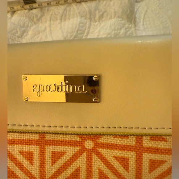 Spartina 449 Natural Linen & Leather Geometric Clutch - NWOT - Picture 2 of 11